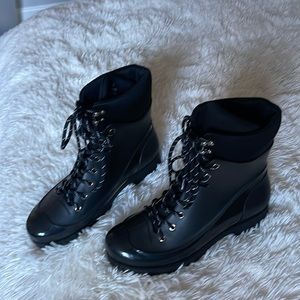 Jeffrey Campbell Foggy Lace Up Rain Boot in Matte Black Combo - NWT (9)